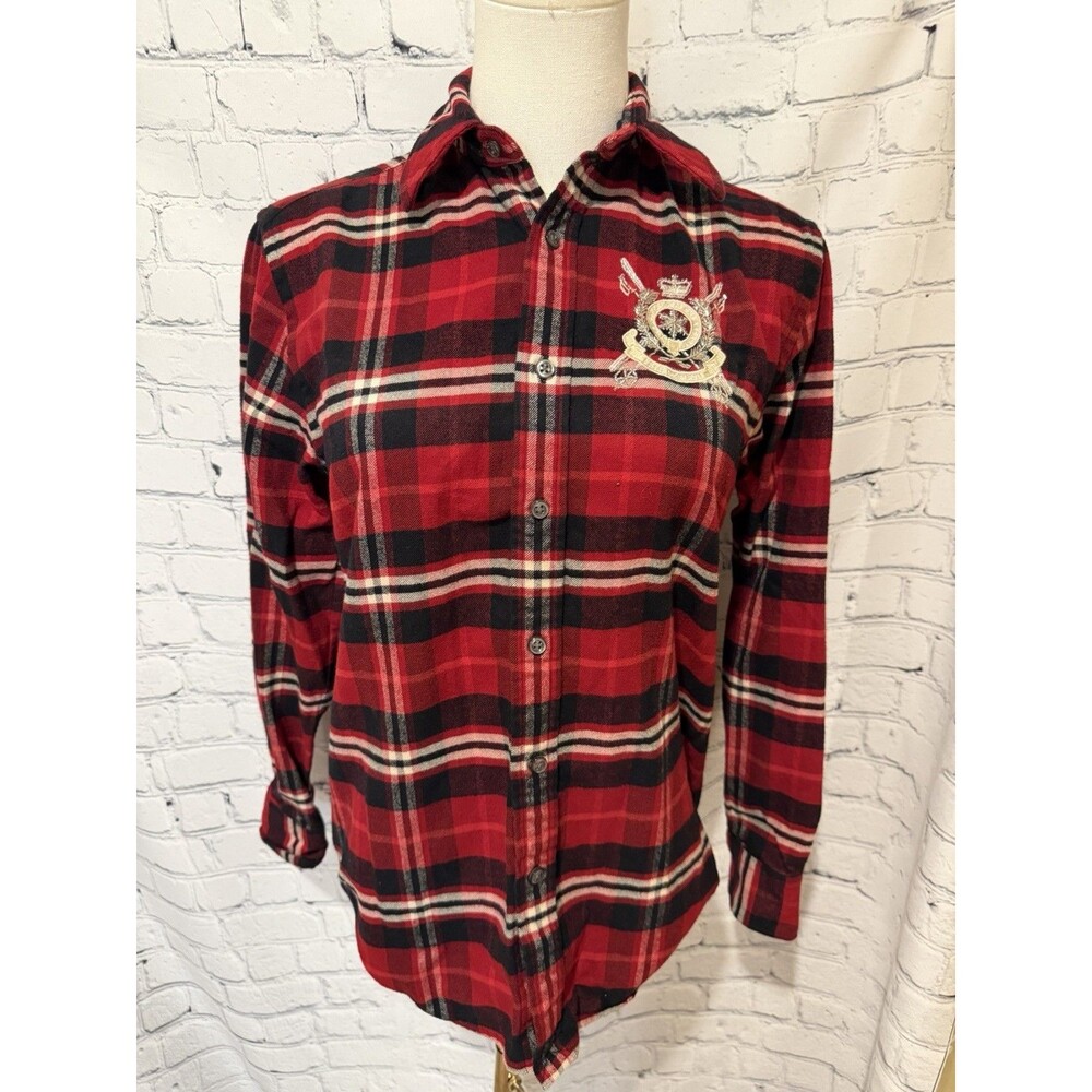 Ralph Lauren Sport womens winter long sleeve Red plaid button up blouse size 4